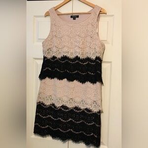 Black Cream Tier Lace Dress